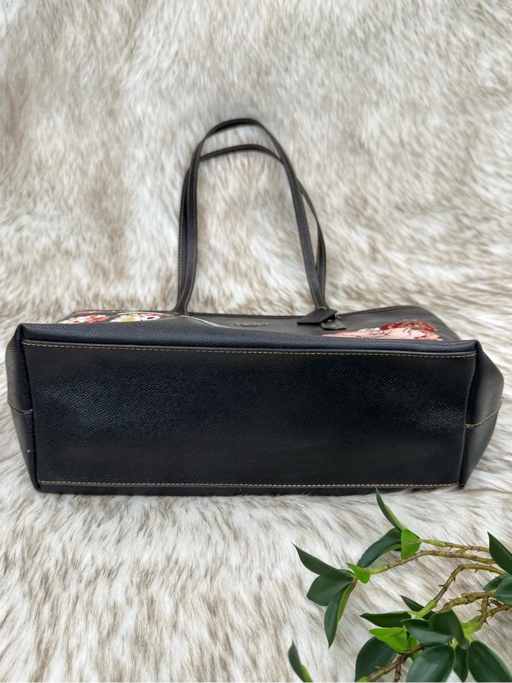 Coach Tattoo Embroidery City Black Leather Tote Bag